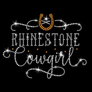 Rhinestone Cowgirl Western Rodeo Iron-on Clear Sparkly Crystal Rhinestone and Gold Rhinestud Transfer DIY Bling