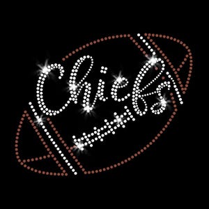 Chiefs Script Football Sparkly Kansas City Bling Iron-on Clear Crystal Rhinestone & Brown Rhinestud Transfer