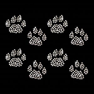 Paw Prints for Wildcats Bulldogs Tigers, Sparkly Bling Iron-on Rhinestone Transfer - (Set of 8)