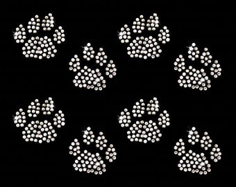 Paw Prints for Wildcats Bulldogs Tigers, Sparkly Bling Iron-on Rhinestone Transfer - (Set of 8)