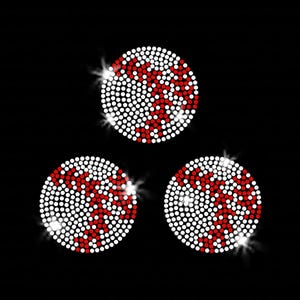 Baseball Balls, Sparkly Bling Iron-on Rhinestone Transfers (Set of 3)