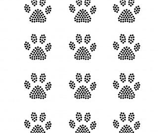 Set of 12 Black Mini Paw Print Dog Cat Iron-on Rhinestud Transfer DIY Bling