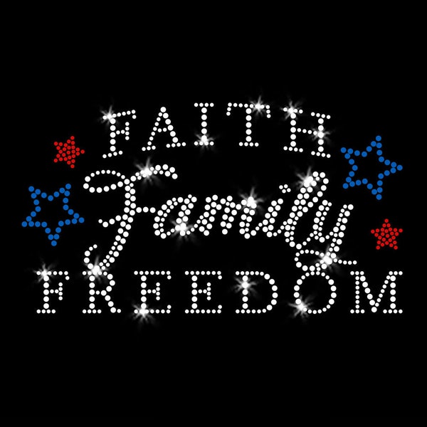 Faith Family Freedom Christian Patriotic Iron-on Rhinestone Transfer DIY Bling