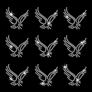 Eagles Falcons Mascot Set of 9 Small Cheer Bow Ribbon Sparkly Iron-on Bling Rhinestone Clear Crystal T-Shirt Transfer