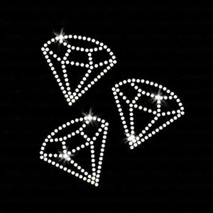 Set of 3 Diamond Crystal Gem Engagement Wedding Solitaire Iron-on Rhinestone Transfer DIY Bling
