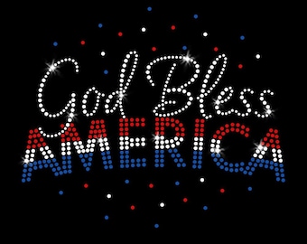 God Bless America New Patriotic Christian Iron-on Rhinestone Transfer DIY Bling