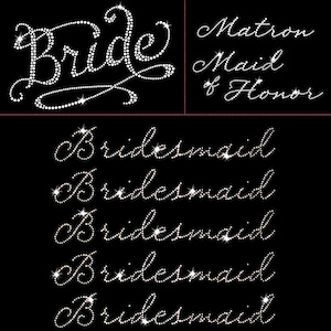 Romantic Sparkly Bride Wedding Pack: Iron-on Rhinestone Transfer Bridal Party Bling (Set of 7)
