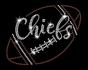 Chiefs Script Football Sparkly Kansas City Bling Iron-on Clear Crystal Rhinestone & Brown Rhinestud Transfer