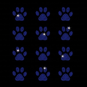 Set of 12 Blue Mini Paw Print Dog Cat Iron-on Rhinestone Transfers DIY Bling