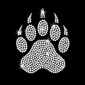 Bear Paw Print Bearcats Grizzlies Iron-on Clear Rhinestone Crystal Bling T-shirt Transfer DIY Bling