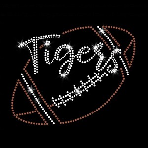 Tigers Script Football Iron-on Rhinestone and Rhinestud Transfer DIY Bling