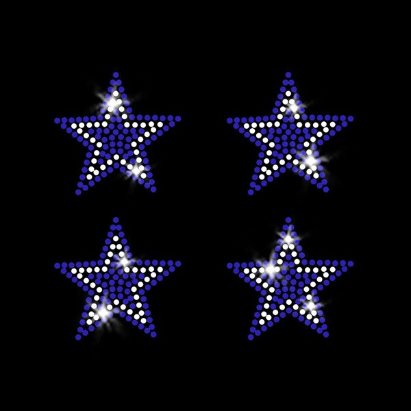 Blue Star Set of 4 Stars Iron-on All-Star Dance Cheer Bling Sparkly Clear Crystal Rhinestone Transfer