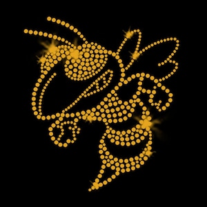 Gold Hornet Rhinestud Iron-on Transfer: Yellow Jacket Mascot (4.5x5 in)