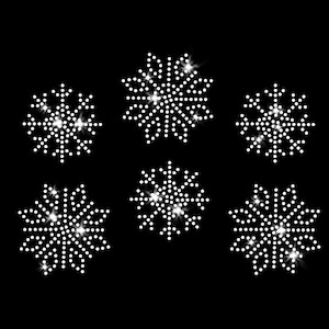Tiny Frozen Snowflakes Snow Crystals Iron-on Rhinestone Transfer - Set of 6 DIY Bling