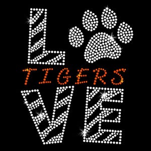 Love Tigers Orange Iron-on Rhinestone Transfer DIY Bling