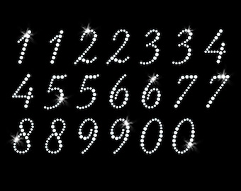 Script Numbers Iron-on Rhinestone Transfer DIY Bling