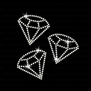 Set of 3 Diamond Crystal Gem Engagement Wedding Solitaire Iron-on Rhinestone Transfer DIY Bling