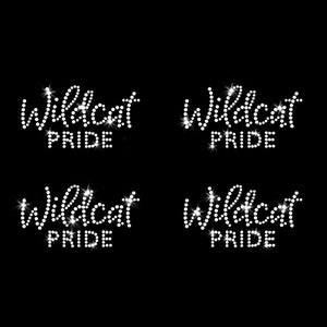 Set of 4 XS Wildcat Pride Cheer Bow Size Iron-on Rhinestone Transfers DIY Bling