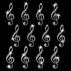 Set of 12 Treble Clefs Iron-on Rhinestone Transfer DIY Bling