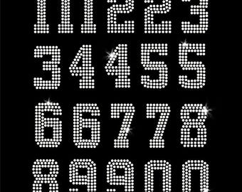 Jersey Numbers - set of 21 Iron-on Rhinestone Transfer DIY Bling