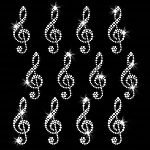 Set of 12 Treble Clefs Iron-on Rhinestone Transfer DIY Bling