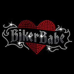 Biker Babe Motorcycle Tattoo Style Heart Sparkly DIY Iron-on Rhinestone Bling Transfer