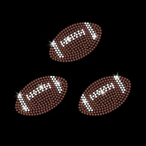 Set of 3 Small Football Iron-on Crystal Rhinestone Transfers DIY Bling