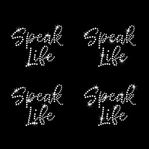 Set of 4 Mini Speak Life Iron-on Rhinestone Transfers DIY Bling