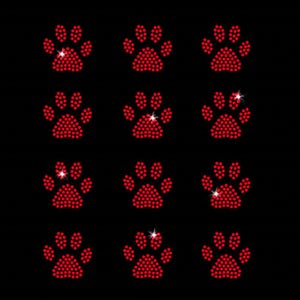 Set of 12 Red Mini Paw Print Dog Cat Iron-on Rhinestone Transfers DIY Bling
