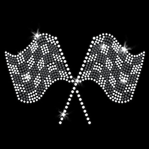 Racing Flags Car Race Finish Line Iron-on Rhinestone and Rhinestud Transfer DIY Bling