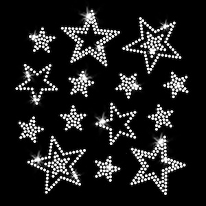 Set of 14 Clear Stars Dance Sparkly Crystals Bling Iron-on Rhinestone Transfer DIY Bling