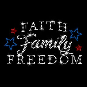 Faith Family Freedom Christian Patriotic Sparkly Iron-on Rhinestone Transfer DIY Bling