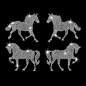Set of 4 Small Horses Iron-on Rhinestone Transfer DIY Bling