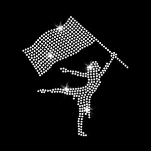 Color Winter Guard Flag Dancer Sparkly Silhouette Iron-on Rhinestone Transfer DIY Bling