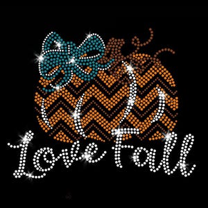Love Fall Sparkly Autumn Pumpkin Iron-on Rhinestone and Rhinestud Transfer DIY Bling