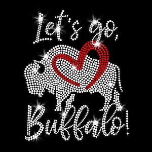 Let's Go Buffalo Sparkly Iron-on Rhinestone Transfer Red Clear Crystal Bling