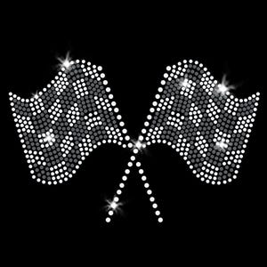Racing Flags Car Race Finish Line Iron-on Rhinestone and Rhinestud Transfer DIY Bling