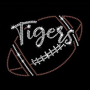Tigers Script Football Iron-on Rhinestone and Rhinestud Transfer DIY Bling