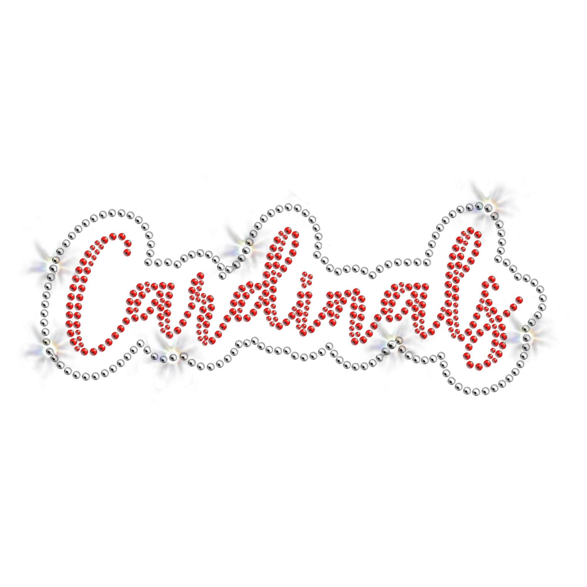 Red Cardinals Script Sparkly Bling Clear Crystals Iron-on Rhinestone ...