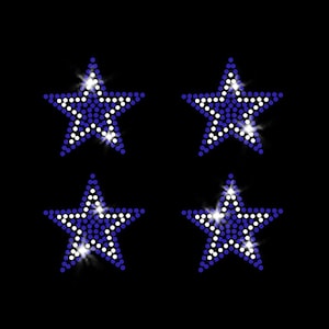 Blue Star Set of 4 Stars Iron-on All-Star Dance Cheer Bling Sparkly Clear Crystal Rhinestone Transfer