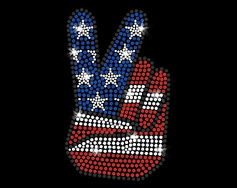 Patriotic Peace Hand Iron-on Rhinestone and Rhinestud Transfer DIY Bling