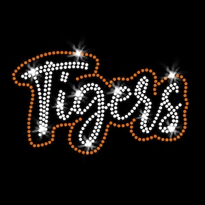 Tigers Orange Script Iron-on Rhinestone Transfer DIY Bling
