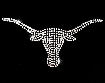 Longhorns Mascot Large Iron-on Rhinestone Transfer DIY Bling