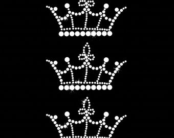 Set of 3 Crowns Tiara Princess Queen Iron-on Rhinestone Transfer DIY Bling