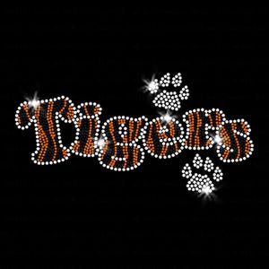 Orange Tiger Stripes Sparkly Paw Iron-on Rhinestone Clear Crystals and Rhinesud Transfer Bling