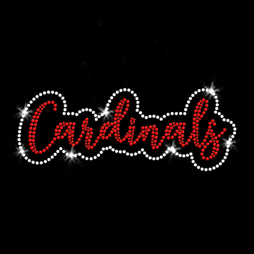 Red Cardinals Script Sparkly Bling Clear Crystals Iron-on Rhinestone ...