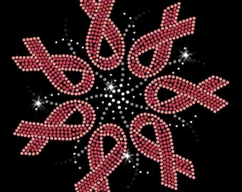Pink Ribbon Medallion Bling: Sparkly Breast Cancer Awareness Iron-on Rhinestone Transfer
