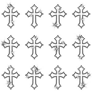 Black Set of 12 Tiny Crosses Gothic Cross Sparkly Iron-on Rhinestone Transfer by JCS Rhinestones
