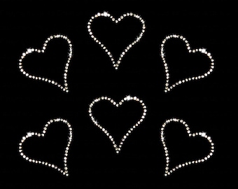 Set of 6 Small Clear Heart Sparkly Iron-on Crystal Bling Wedding Bride Rhinestone Transfer