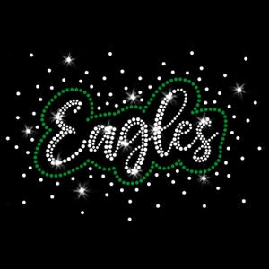 Green Eagles Star Burst Sparkly Bling Football Iron-on Clear Green Crystal Rhinestone Transfer